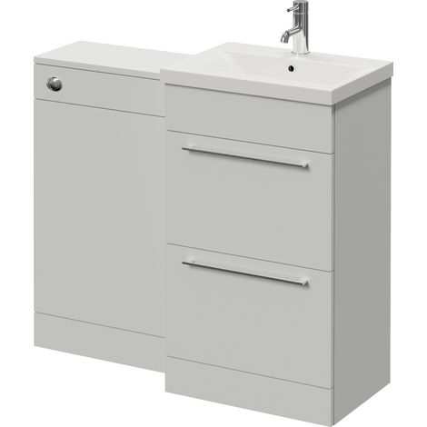 Napoli 390 Gloss Grey Pearl 1000mm 2 Drawer Vanity Unit Toilet Suite with Glide Basin - 1000mm - Chrome 320mm HandleWithout Kingston Toilet Pan