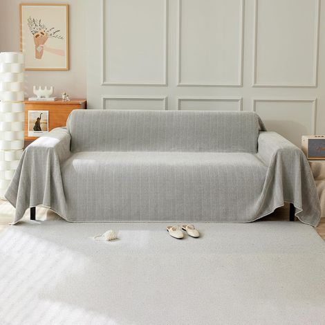 Waschbarer Chenille-Sofabezug, einfarbig mit Zierquasten, 180 x 420 cm, hellgrau