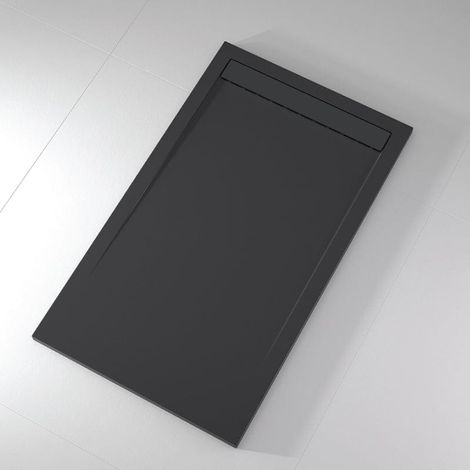 Mineralguss-Duschwanne extra flach CLEVER Schieferoptik ANTHRAZIT 80x160 cm Auslaufschutz in Farbe (1/4)