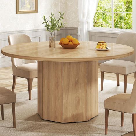 Runder Esstisch 120cm mit Marmoroptik, für 4-6 Personen, Eiche hell (1/5)