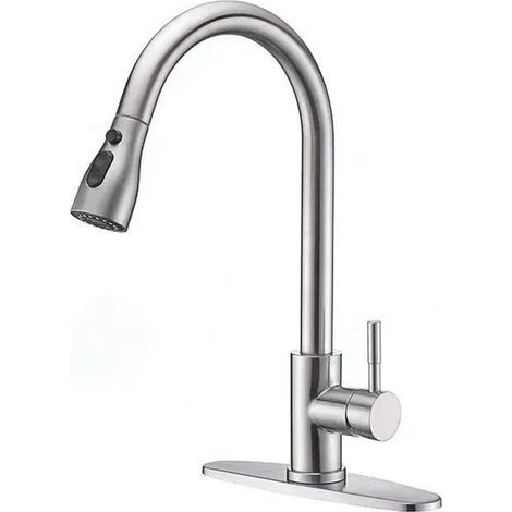 Küchenarmatur – Gebürstetes Silber – Ausziehbare Brause – 360° schwenkbar – Edelstahl – Spültischarmatur – 3 Funktionen (1/3)