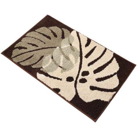 Promotion Tapis de Salle de Bain Nomeni à Motif Feuilles - Imperméable en Microfibre, Antidérapant, Décoratif - Couleur Marron