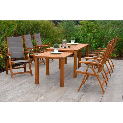 Acapulco Set 7tlg 6 Sessel Flex Tisch 185/370x90/73cm