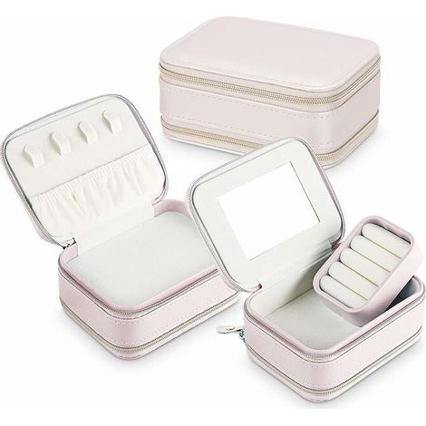 Boîte à bijoux de voyage, petit coffret à bijoux avec miroir pour bagues, boucles d'oreilles, puces d'oreilles et bracelets - 1 pièce (1/5)