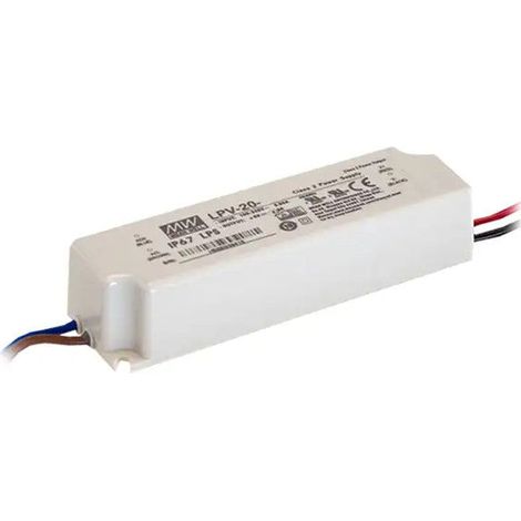 LPV-20-24 IP67 Transformador MEANWELL Entrada 90-264VAC Salida 24VDC 0,84A 20W Aislamiento 3000VAC