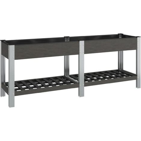 Fioriera rialzata per piante fiori patio o giardino con ripiano 200 x 50 x 75 cm WPC grigio 020039775