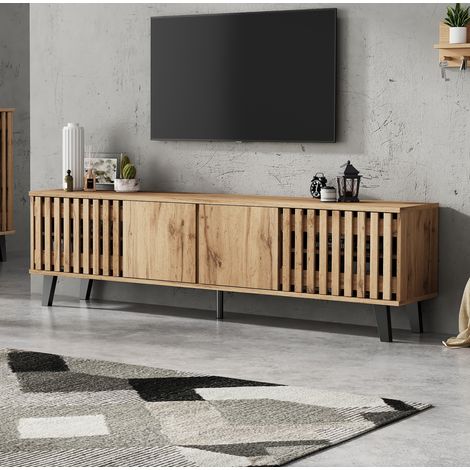 Mobile TV 180x40x55 cm in pannelli di legno naturale, con contenitore, per soggiorno FloraGrace (1/5)