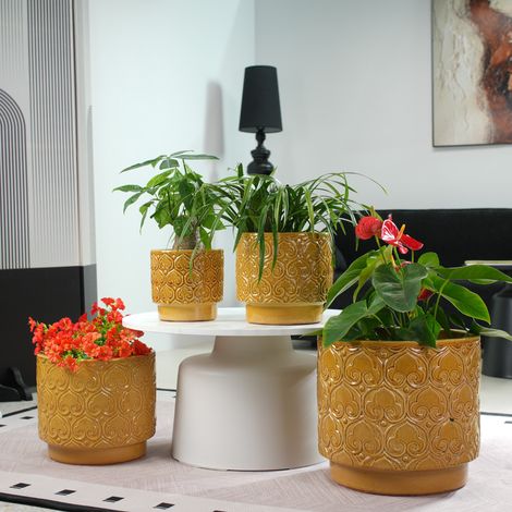 Vaso per piante in gres ceramico Ø 38 cm giallo caldo con rilievo a cuore OKWISH (1/5)