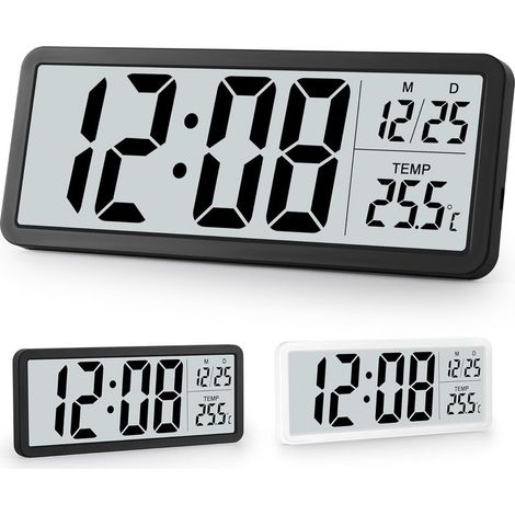Horloge murale numérique à batterie, horloge murale numérique avec chiffres volumineux, température, 12/24 heures, horloge de bureau pour salon, chambre à coucher, bureau, école, garage (1/5)
