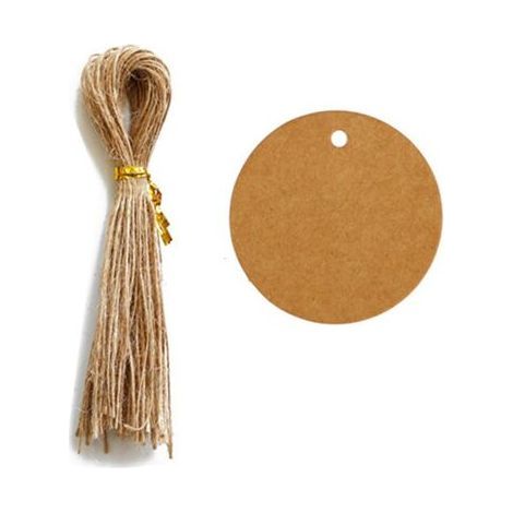 100 Stück Kraftpapier-Etiketten, Geschenkanhänger, runde 4x4cm Kraftpapier-Etiketten, Blanko-Etiketten für Hochzeit, Geburtstag, Weihnachten (Braun) (1/5)