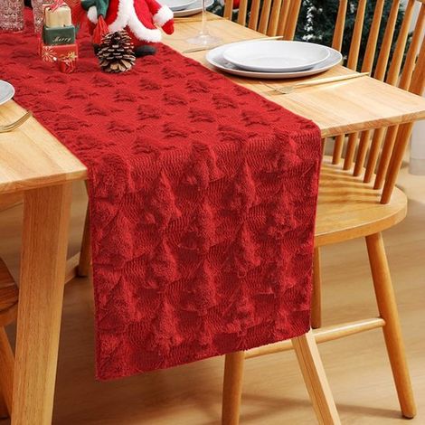 Chemin de table rouge en jacquard doux, idéal pour Noël. Décoration de table festive pour les réceptions. Rouge (1/4)