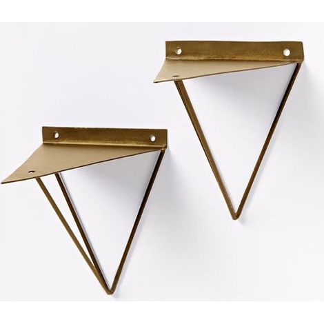 Equerre Etagere Flottantes Forme en Triángulo Geométrico, 16 x 17.5 cm Supports Etagere Dissimulé Invisible Vintage en Fer du Mural, Equerre Mural avec Vis Industriel pour Déco Salon, 2 Pièces/ Or-Fei (1/5)