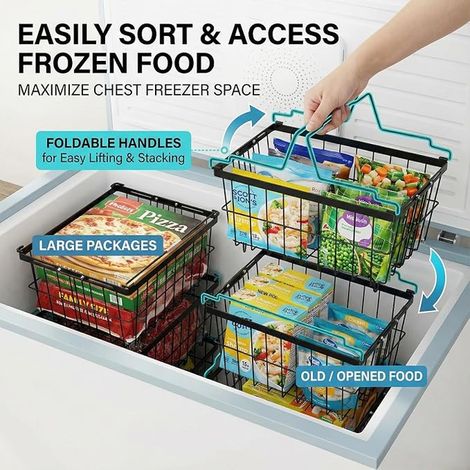 Expandable Freezer Basket – Stainless Steel, Black Fits from 18 to 26 cm Stackable and Rustproof Solution to Organize Meat in Your Chest Freezer (1/4)