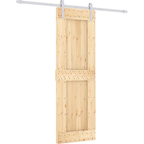 Sliding Door Natural and White 70 x 210 cm Solid Pine Wood vidaXL (1/5)