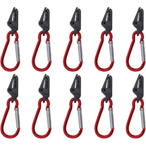Clip pour voile d'ombrage, clip pour bâche, 10 pinces crocodiles noires, 10 mousquetons rouges (1/4)