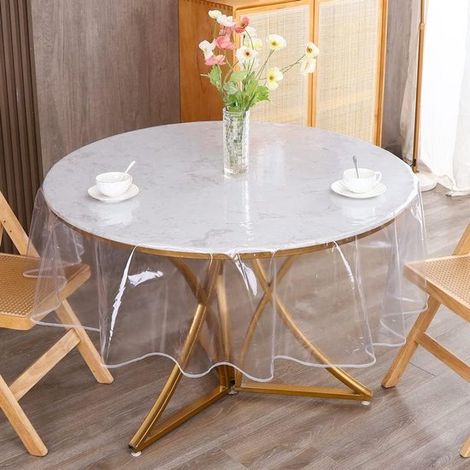 Une nappe transparente, 137 x 137 cm (ronde), en plastique transparent, légère et protectrice, pour une utilisation intérieure et extérieure, jardin et... (1/5)
