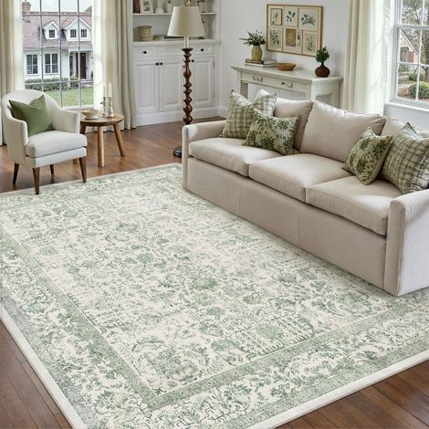 Vintage Tapis Salon 150x210cm Vert Lavable en Machine Rug Chambre Adulte Grand Rugs,Descente de Lit, AntidéRapant Carpet,Interieur Doux Poil Ras,Salle a Manger Carpets,Bureau (1/5)