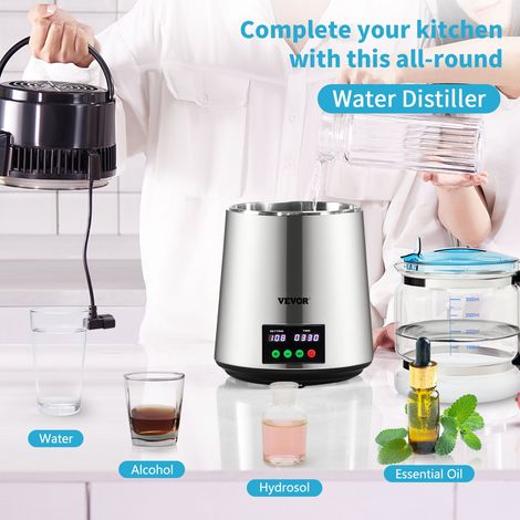 Distillateur d'Eau 4 L Machine à Eau Distillée 1 L/h Machine à Distiller l'Eau Inox Alimentaire Sûr Température 30-108 ℃ Minuterie Récipient en Verre Purification Maison Bureau Clinique Argent (1/5)