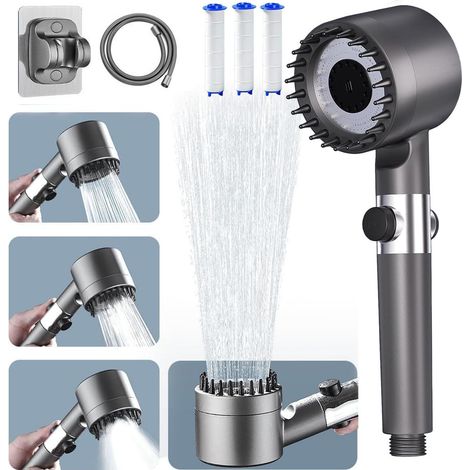 Pommeau de douche pression avec tuyau de de et support de 3 modes réglables de de salle de bain 1,5 m (1/5)