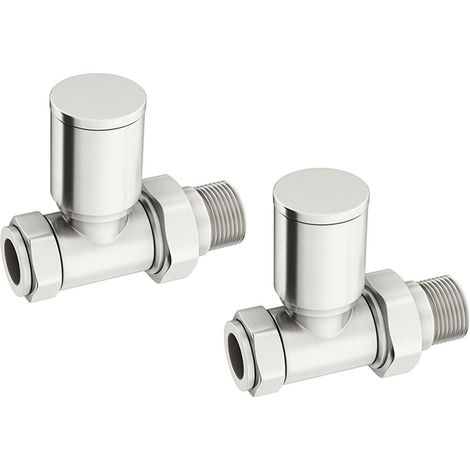 Heatwave Round Brushed Nickel Straight Radiator Valves Pair