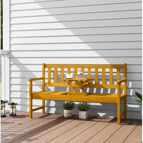 Panchina da giardino in legno di acacia teak 149x56,5x89 cm, 2-3 posti con tavolino centrale pieghevole (1/5)