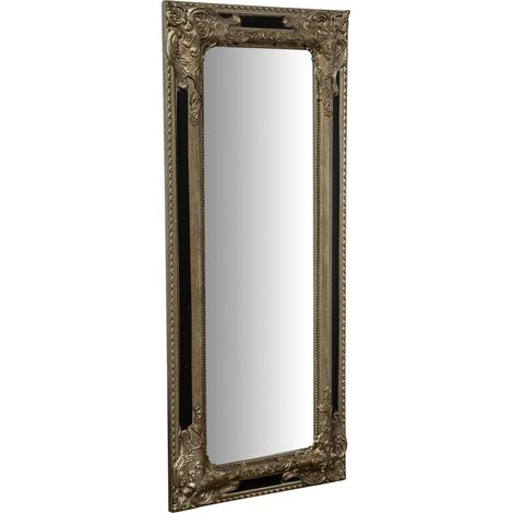 Specchio Specchiera Impero da parete e appendere verticale/orizzontale L35xPR4xH82 cm finitura argento e nero anticato