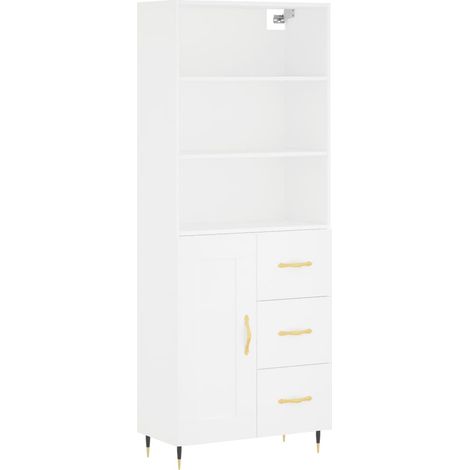 Aparador buffet cómoda mueble mueble de almacenamiento organizador cocina salón salón alto 69,5 x 34 x 180 cm madera contrachapada blanco 020032619