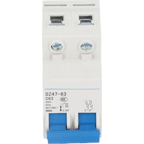2-poliger 63-A-400-V-Leistungsschalter PA66, Kurzschlussschutz, DIN-Schienenmontage, Abschaltvermögen 4500 A/6000 A, universell (1/5)