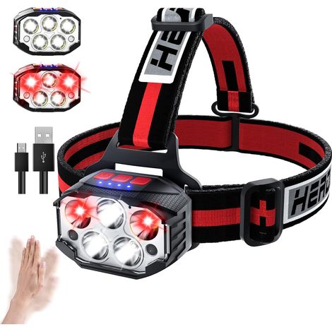 Linterna frontal recargable, recargable, para uso en pesca, linterna frontal LED con zoom y sensor de movimiento, 18000 lúmenes, linterna impermeable para pesca. (1/5)