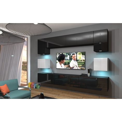 Ensemble meuble TV NEXT 1 AN1-17BW-HG22-1A noir-blanc brillant 242 cm (1/2)