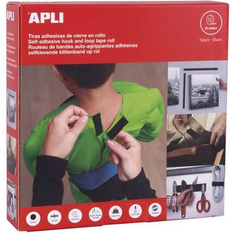 Cinta Adhesiva Tipo Velcro 2 cm x 25 m Negra APLI