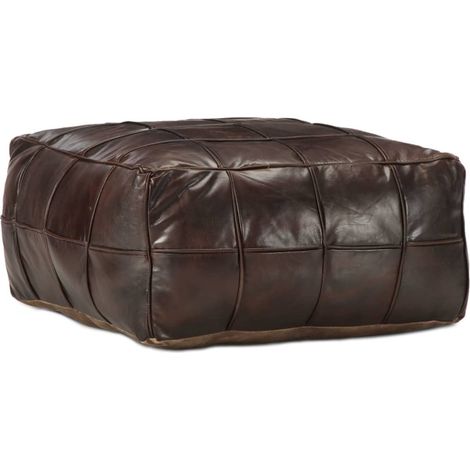 Pouf 60 x 60 x 30 cm Marron foncé Cuir véritable de chèvre (1/4)