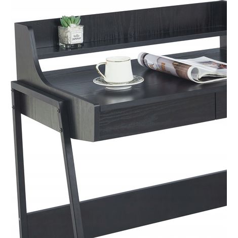Scrivania nera con 2 cassetti, compatta, per lavoro e studio, Furnitex