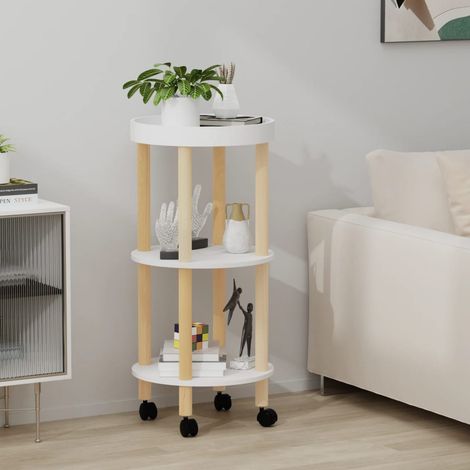 Chariot à 3 niveaux Chariot de service Moderne - Meuble de rangement Blanc 38x38x82 cm Bois d'ingénierie et pin BV620319 - BonneVie (1/5)