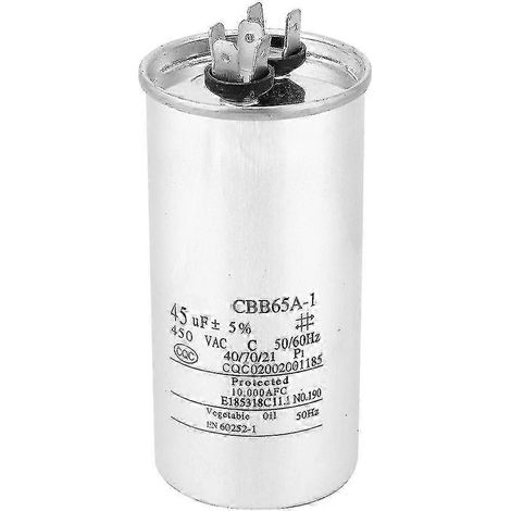 Condensateur à feuille d'aluminium CBB65 45 µF 450 V pour démarrage de compresseur de climatisation (1/5)