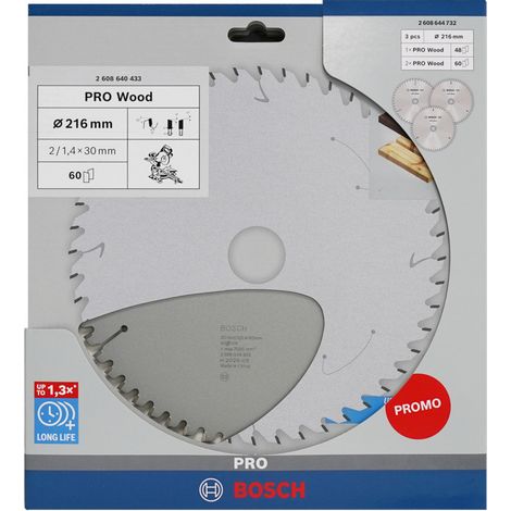 Jeu de lames de scie circulaire Bosch PRO Wood, paquet de 3, 216 x 30 mm (1/2)