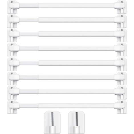 8 Pièces Tringle à Rideau en Plastique Réglable Extensible Tige de Tension Barre de Placard Pôle de Rail de Rideau Crochets de Tringle à Rideau Auto-Adhésifs, 15,7 à 27,5 Pouces (Blanc) (1/5)