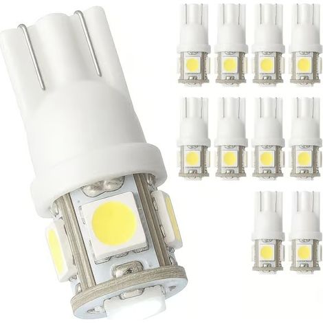 Lot de 10 ampoules LED T10 W5W pour voiture, blanches (1/3)