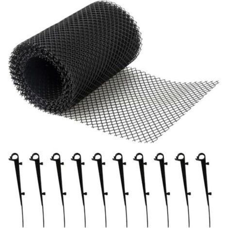 Grille de protection contre les feuilles pour gouttière, 8 m x 18 cm, avec 10 clips, pour maisons, abris de voiture, granges et gouttières. (1/4)