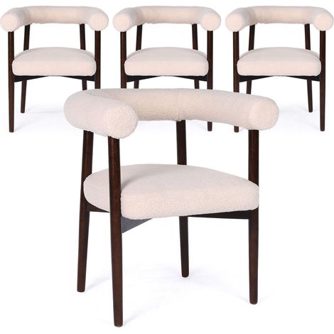 Lot de 4 chaises style scandinave chic Bringo Bois foncé et Tissu bouclette Beige (1/5)