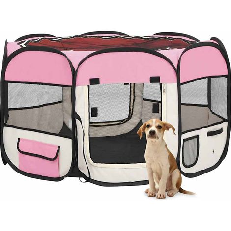 Parc pliable pour chiots avec sac de transport, rose, 110 x 110 x 58 cm