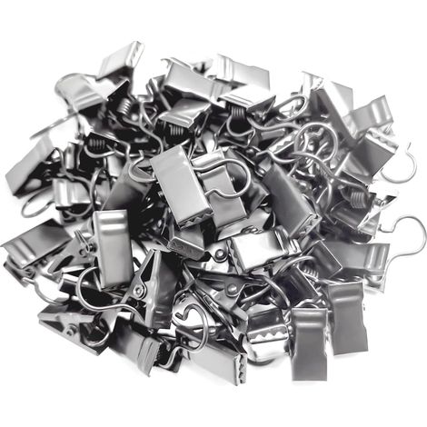 Lot de 50 Pinces à Rideaux avec Crochets, Pinces métalliques pour Rideaux de Douche, suspensions Lumineuses, Supports de Fil pour décoration intérieure et Salle de Bain (Nickel Noir) (1/5)