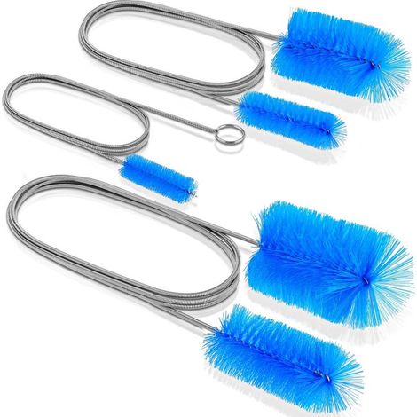 Brosse de nettoyage flexible, tête large et doubles embouts élastiques en nylon, tube acier inoxydable (66") (1/5)