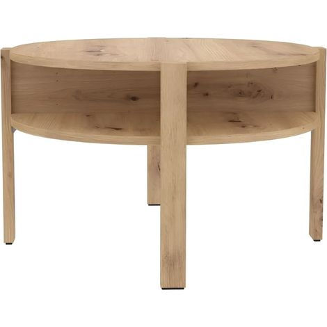 Tavolino da salotto Aura rotondo 74 cm con ripiano inferiore colore rovere (1/5)