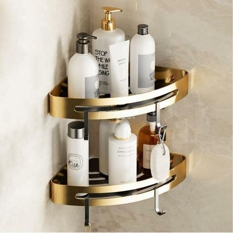 Mensola angolare, mensola da bagno a parete in alluminio spazzolato color oro, mensola per doccia, porta shampoo da bagno, mensola angolare, mensola angolare 1 (1/3)
