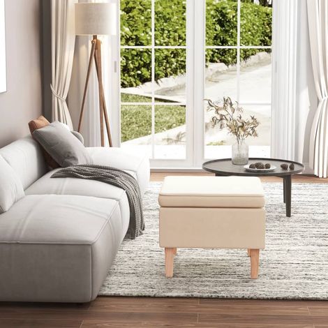 Poggiapiedi con Gambe in Legno Crema in Tessuto vidaXL (1/5)