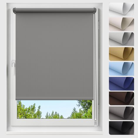 Allesin Store Enrouleur Occultant sans Perçage, 75cm x 210cm Gris Foncé, 100% Opaque Protection Thermique Solaire, Store à rouleau pour intérieur pour fenêtres et portes (1/5)