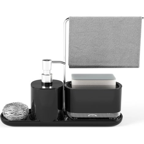 Ensemble distributeur de savon pour les mains et la vaisselle, distributeur de savon avec porte-éponge et porte-chiffon, boîte de rangement pour liquide à poussoir pour la maison