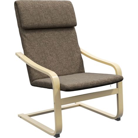 Fauteuil avec appui-tete et accoudoirs revetement aspect lin structure en bois marron et naturel (1/4)