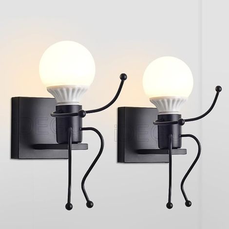 2 Pack Applique Murale Moderne Lampe Murale Style Humanoïde Créatif LED Luminaire Décoration Applique Intérieure pour Chambre d'enfants Salon Couloir (Noir) (1/5)